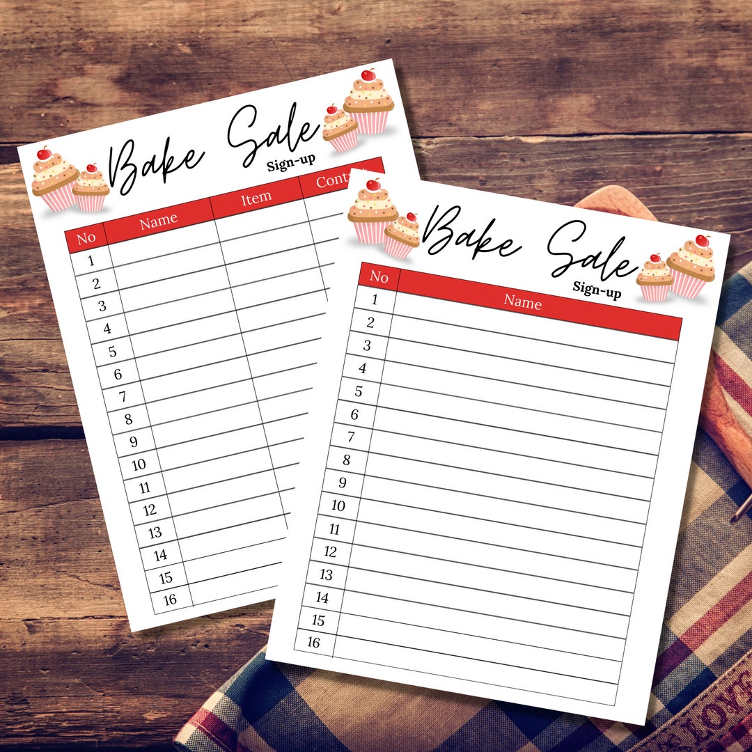 Bake Sale Sign Up Sheet Bake Sale Sheet Printable Bake Sale Sign Up 