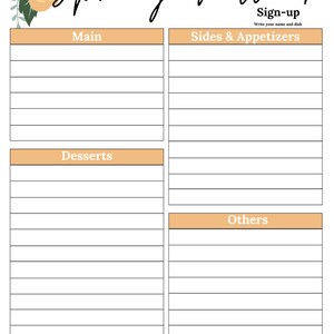 Spring Potluck Sign up Sheet | Spring Potluck Sheet | Spring Potluck ...