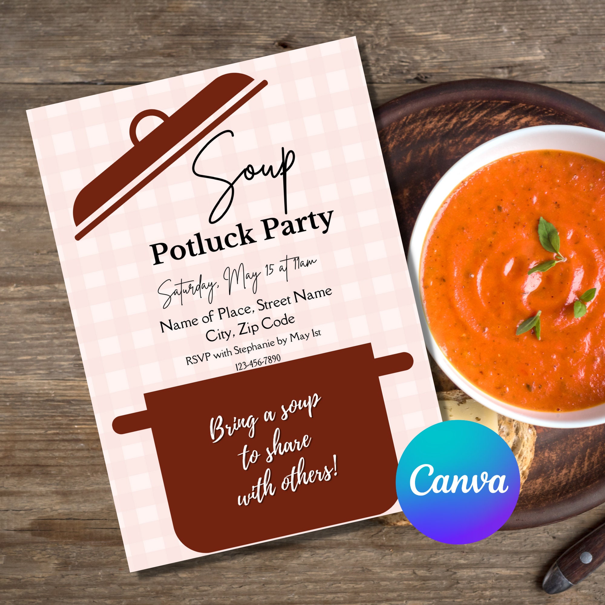 Soup Potluck Invite Template Editable Potluck Invitation Potluck Invite