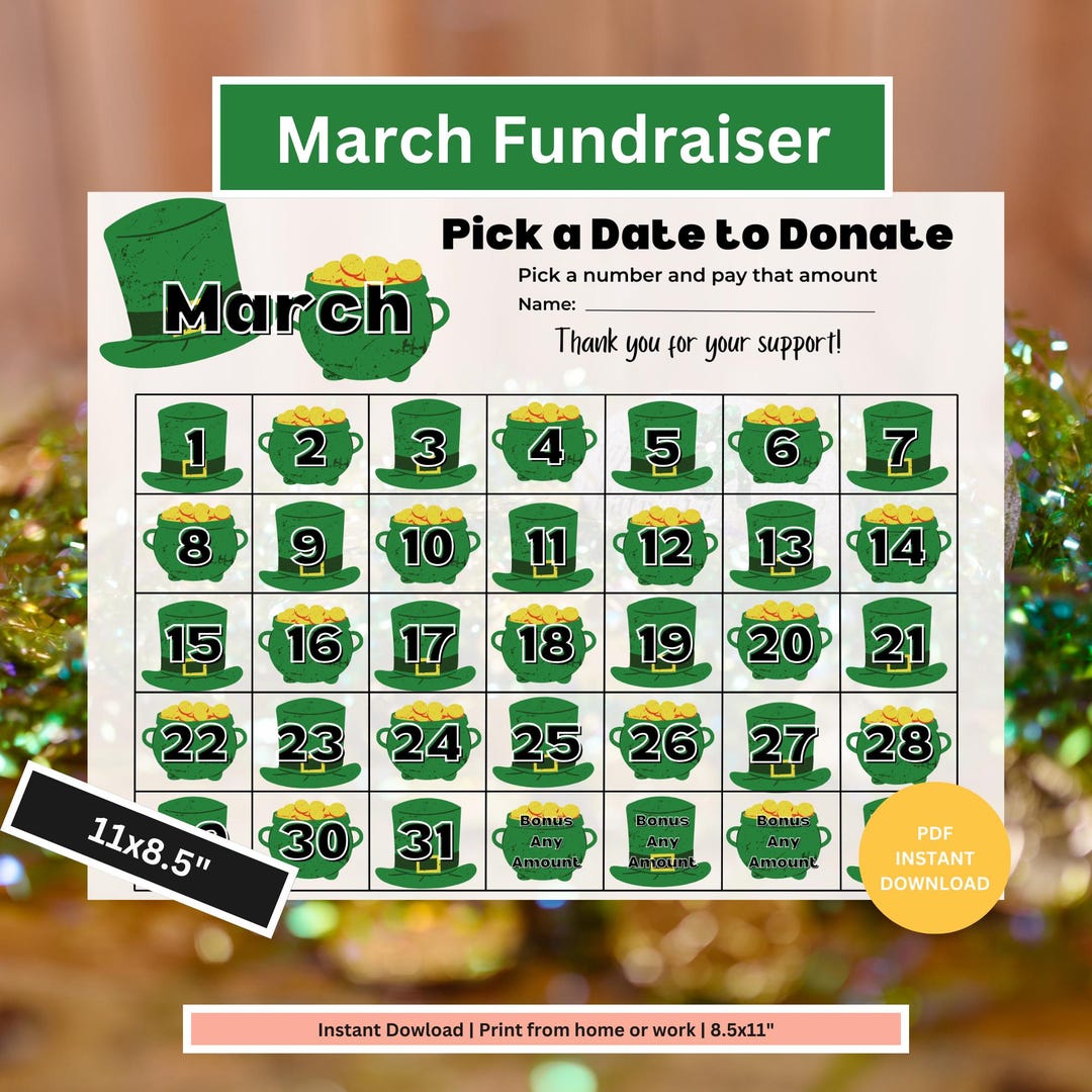 March Fundraiser Calendar | Pick a Date Fundraiser | Sports Fundraiser ...