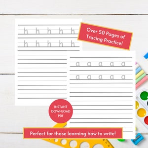 Alphabet Tracing Worksheets Lower Case | 26 Printable Sheets |Guidance & Do It Yourself Worksheets | Handwriting Practice | Digital Download