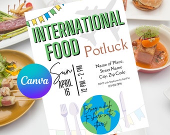 International Food Potluck Invitation Template | International Food Potluck Invite | International Food Potluck Invitation | Potluck Evite