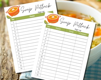 Potluck Sign Up Sheet | Soup Potluck Sign Up Sheet | Soup Potluck Sheet | Potluck Sign up Sheet | Printable Potluck Sheet | Soup Potluck
