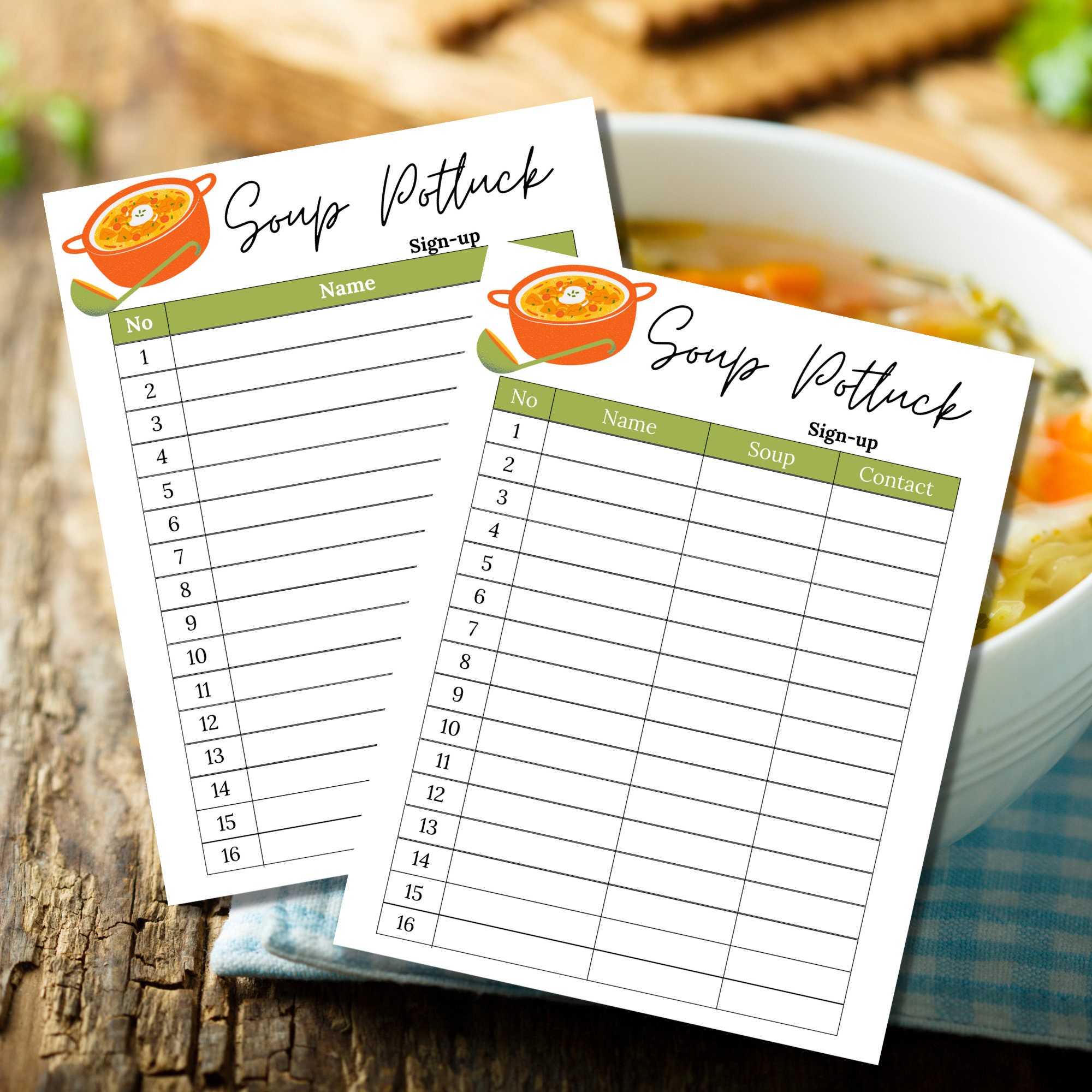 Soup potluck sign up sheet