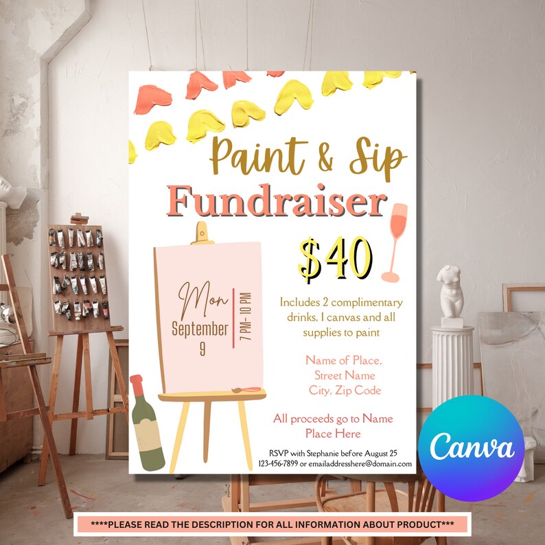 Paint and Sip Fundraiser Invitation Template Sip & Paint Invite