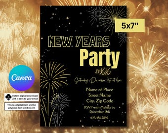 New Years Invitation Template | Happy New Year Invite | NYE Party Invite Editable | 2025 New Year Eve Party Invitation |  New Years Evite