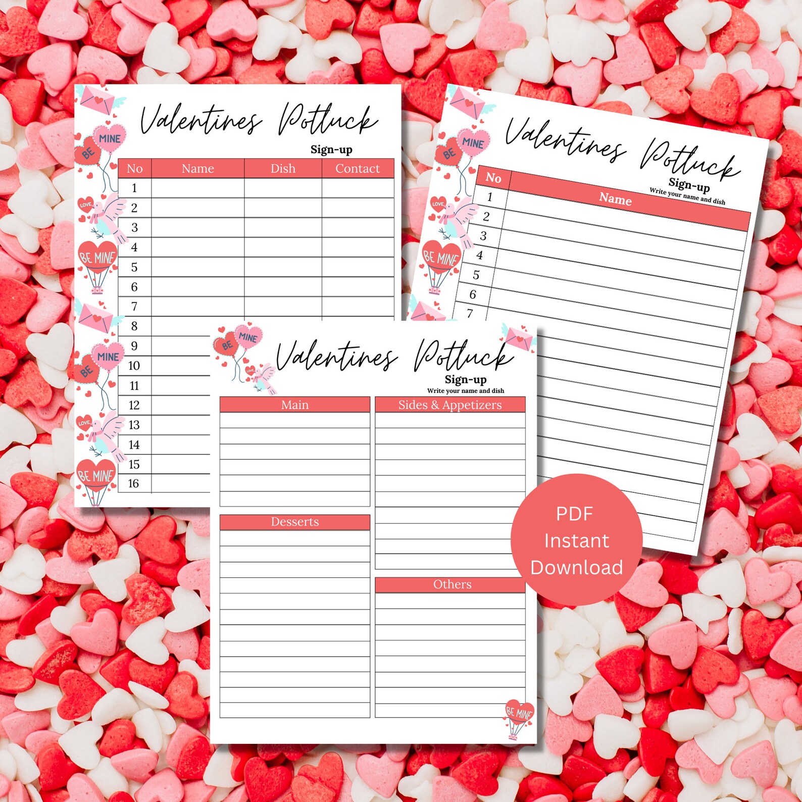 Potluck Sign up Sheet Valentines Potluck Sign up Sheet Valentine's Potluck Sheet Potluck Sign up
