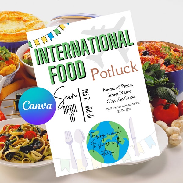 International Food Potluck Invitation Template | International Food Potluck Invite | International Food Potluck Invitation | Potluck Evite