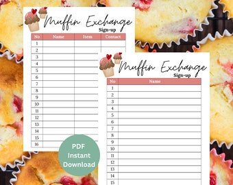 Muffin Exchange Sign Up Sheet | Snack Party Sign Up Sheet | Printable Muffin Exchange Sign Up | Dessert Sign Up Sheet | Food Sign Up Sheet