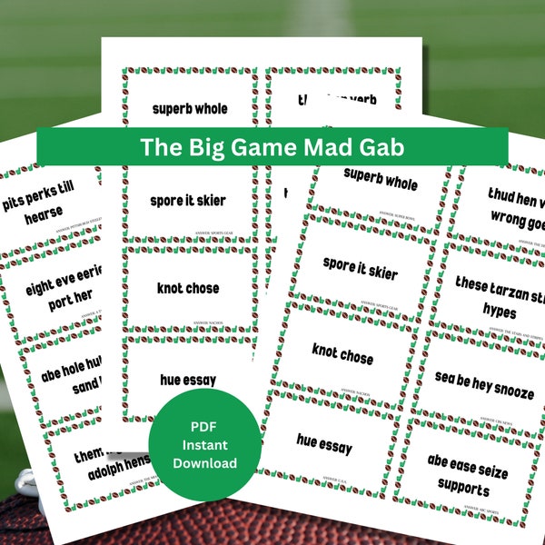 The Big Game Party Games | The Big Game Mad Gab | Big Game Games | Football Games | Football Party Games | Printable