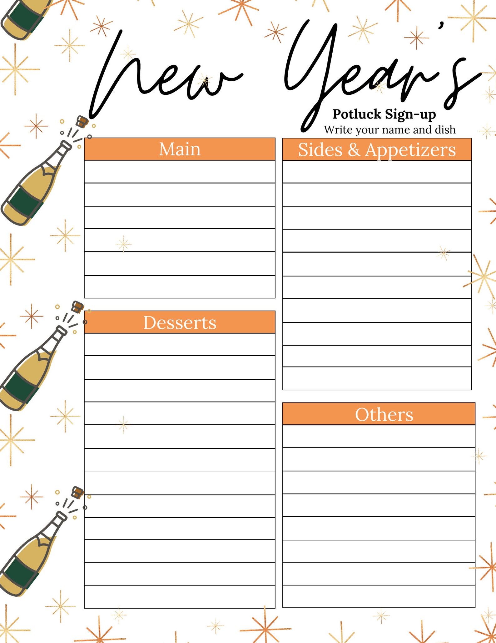 Potluck Sign up Sheet | New Years Potluck Sign up Sheet | New Years Eve