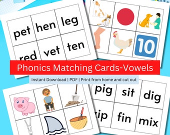 Phonics Flashcards | CVC Words | Phonics Games  | Phonics Activities | Phonics Vowel Flashcards | CVC Worksheets | Kindergarten Worksheets
