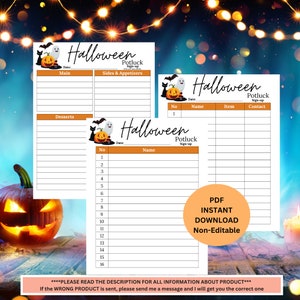 Potluck Sign Up Sheet | Halloween Day Potluck Sign Up Sheet | Potluck Sheet | Potluck Sign up Sheet| Printable Potluck Sheet| Halloween