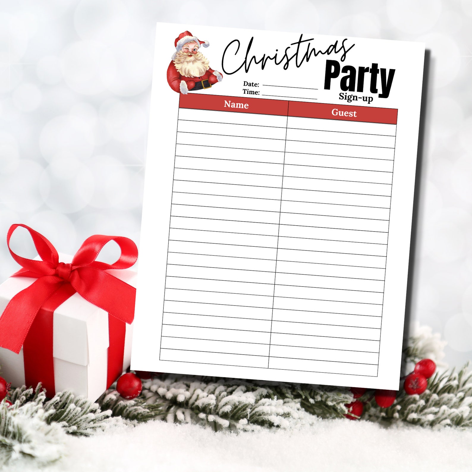 Christmas Party Sign up Sheet Christmas Sign up Party Sign up Sheet