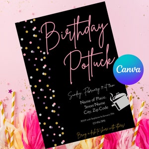 Birthday Potluck Invitation Template | Girl Birthday Party Potluck Invite | Birthday Potluck Invitation | Potluck Evite | Potluck Invite