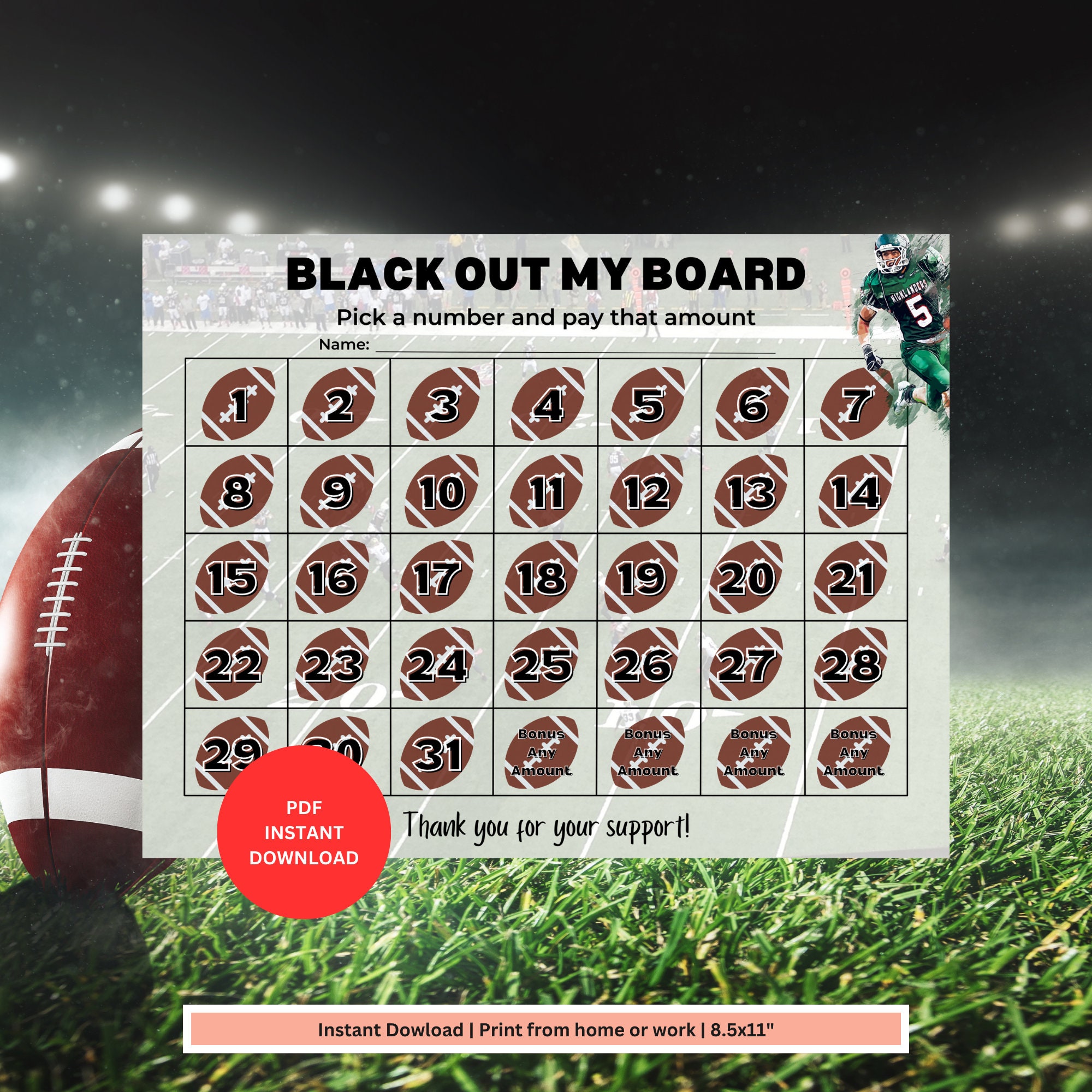 Football Fundraiser Calendar Pick a Date Fundraiser Sport Etsy