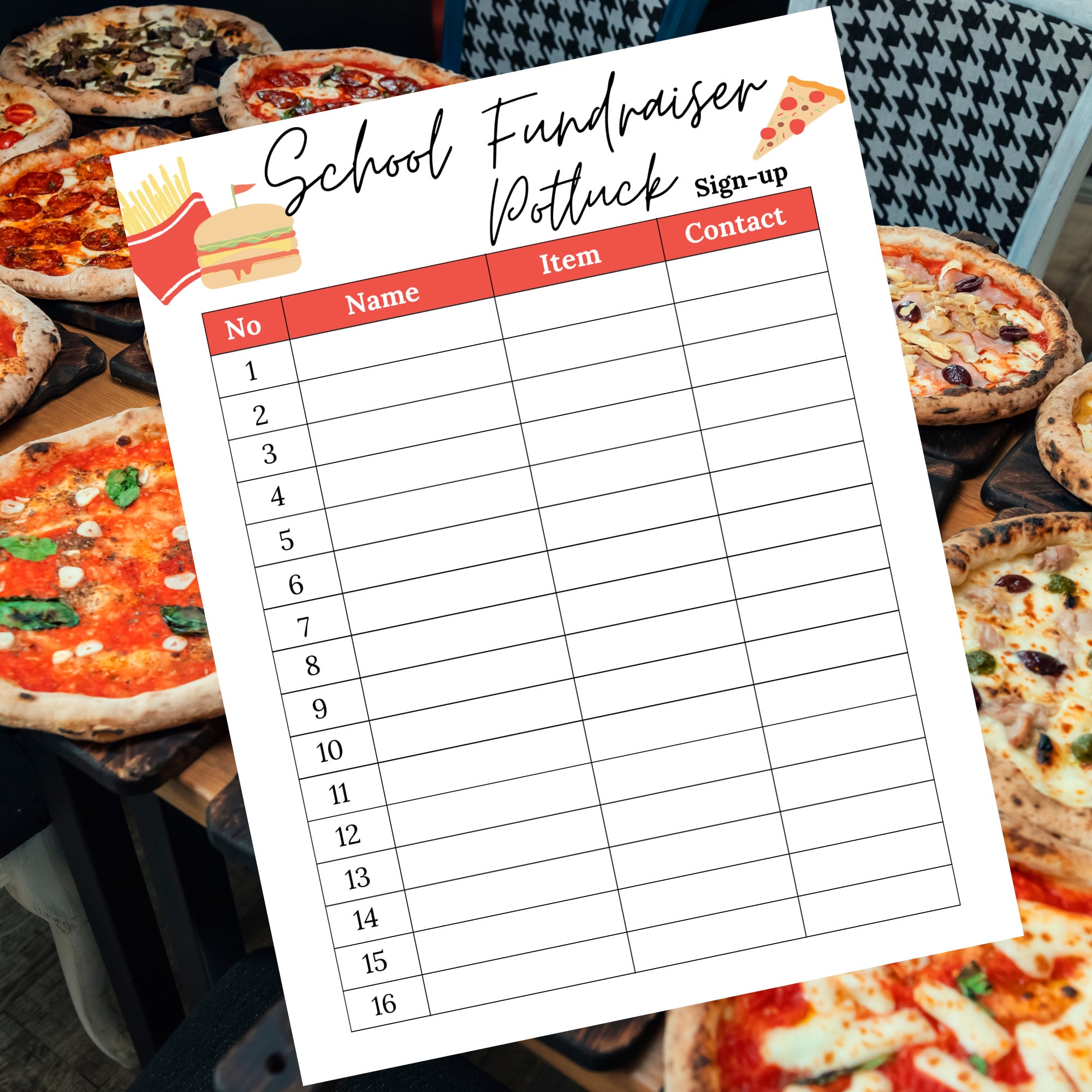 Potluck Sign up Sheet | School Fundraiser Potluck Sign up Sheet ...