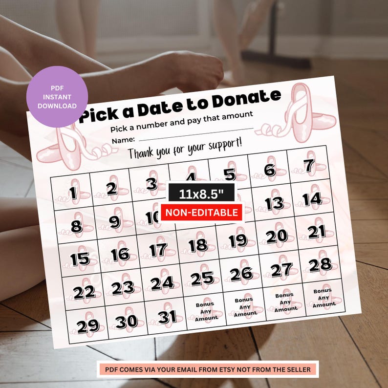 Ballet Fundraiser Calendar | Pick a Date Fundraiser | Dance Fundraiser ...