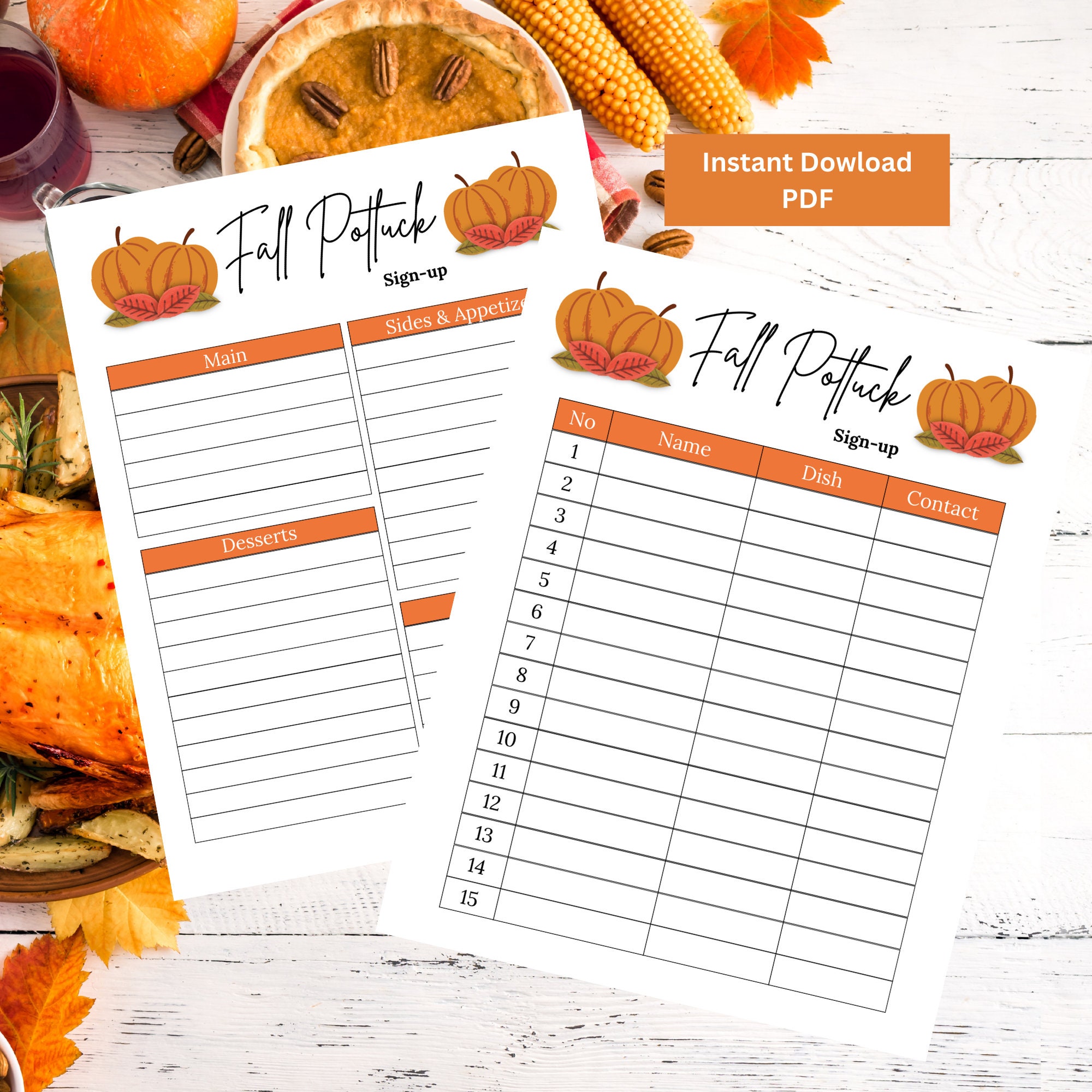 Potluck Sign up Sheet Fall Potluck Sign up Sheet Etsy Ireland