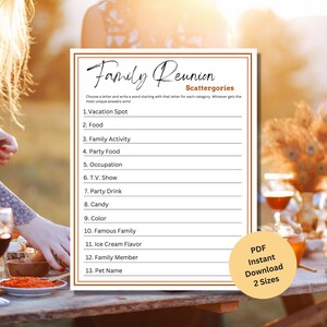 Family Reunion Scattergories | Family Reunion Games | Games for Family Reunion | Family Reunion Activities | Printable Family Reunion Games