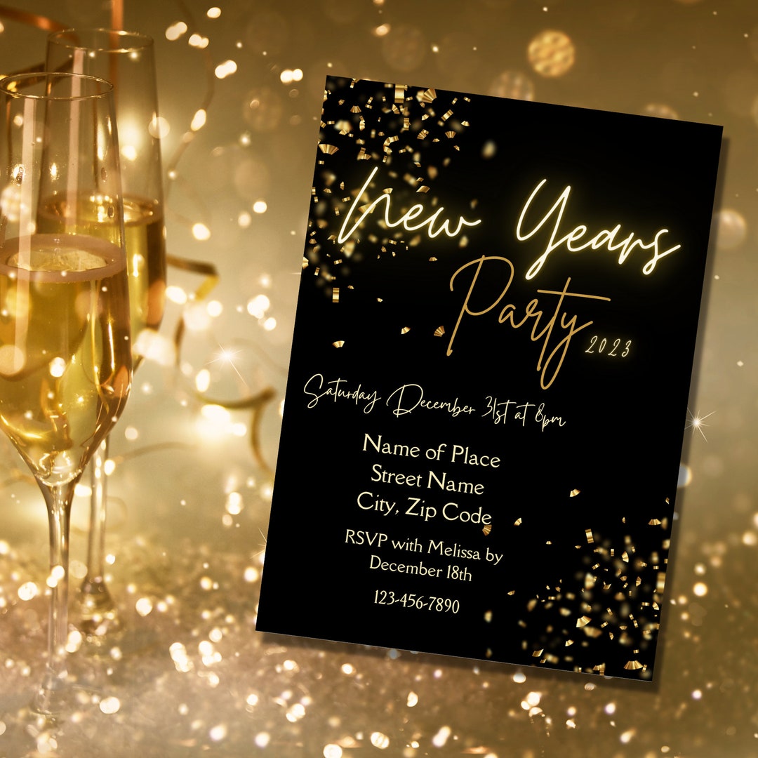 New Years Invitation Template Happy New Year Invite NYE Party Editable New Years Invitation Template Happy New Year Invite NYE Party Editable