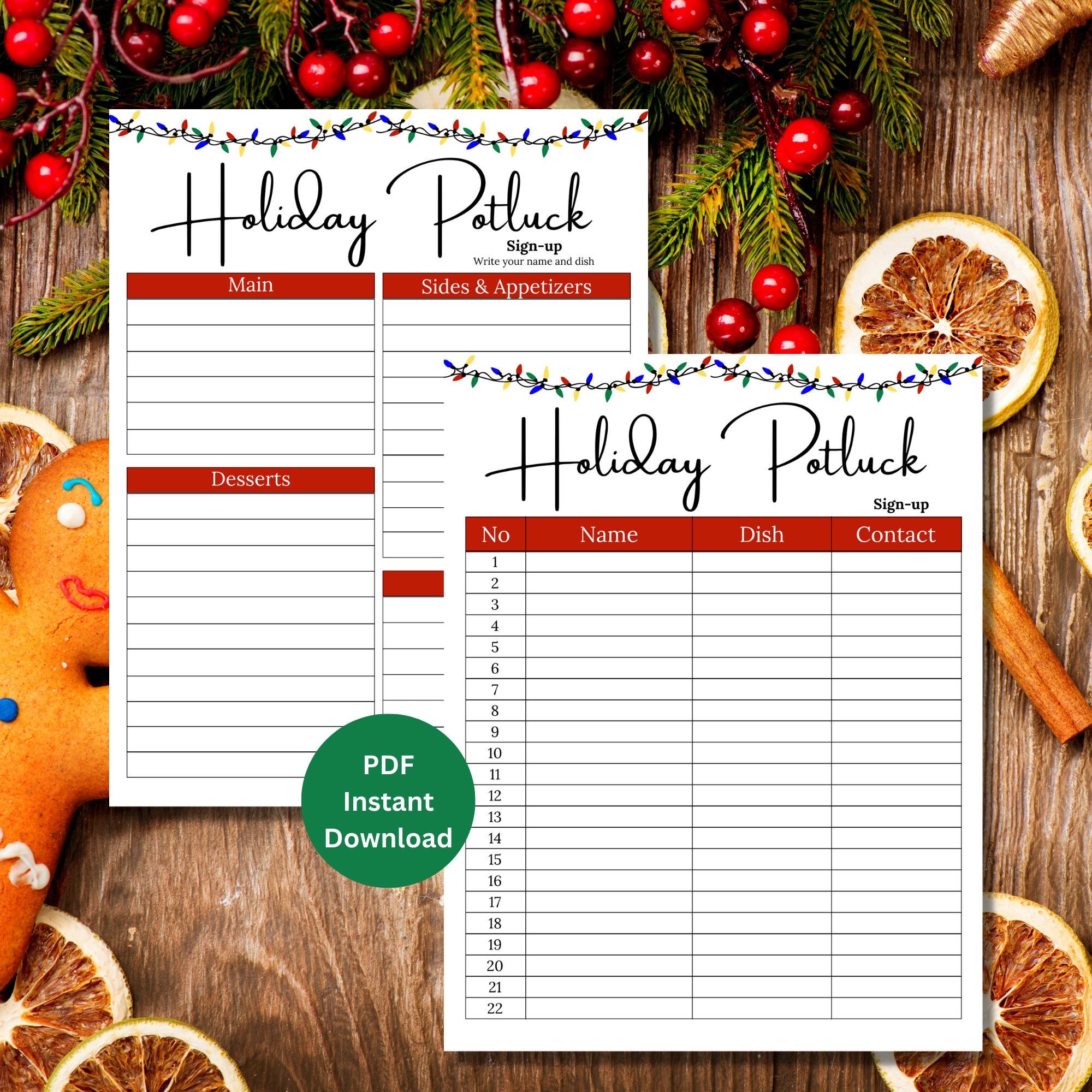 Potluck Sign up Sheet Holiday Potluck Sign up Sheet Etsy Canada