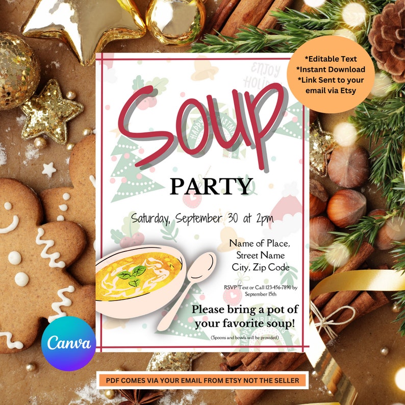 Christmas Soup Party Invite Template Editable Soup Party Soup Invite