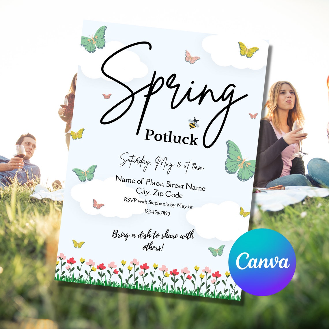 Spring Potluck Invite Template | Editable Potluck Invitation | Potluck ...