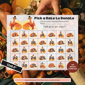 Thanksgiving Fundraiser Calendar NON-EDITABLE  | Pick a Date Fundraiser | Sports Fundraiser | School Calendar | Fundraising |Fall Fundraiser