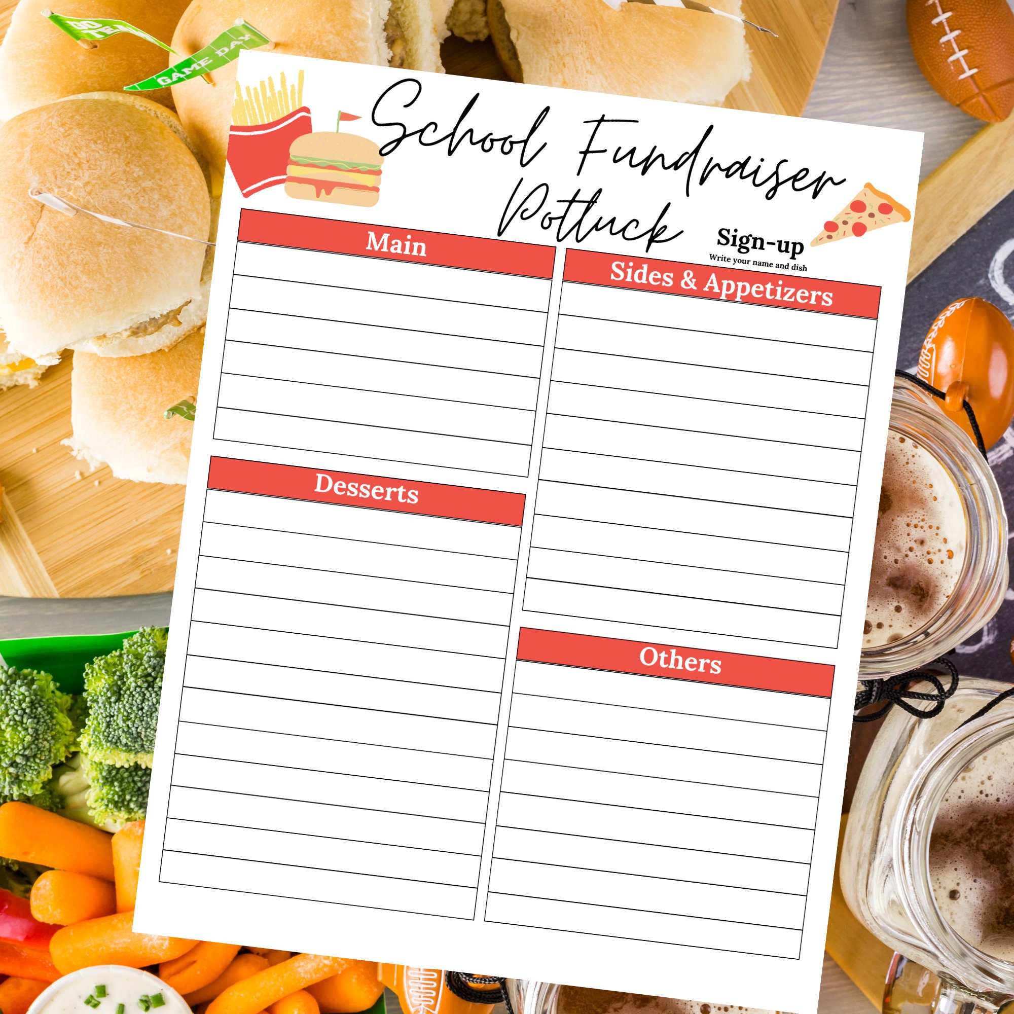 Potluck Sign up Sheet | School Fundraiser Potluck Sign up Sheet ...