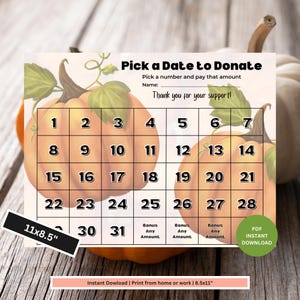 Thanksgiving Fundraiser Calendar | Pick a Date Fundraiser | Sports Fundraiser | School Calendar | Fundraising Calendar | Fall Fundraiser
