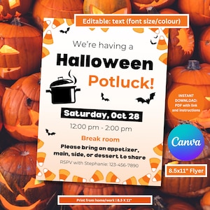 Halloween Work Potluck Flyer Vorlage | Bearbeitbares Halloween Potluck Poster | Werk Potluck Event | Halloween Potluck Essen | Werkschau