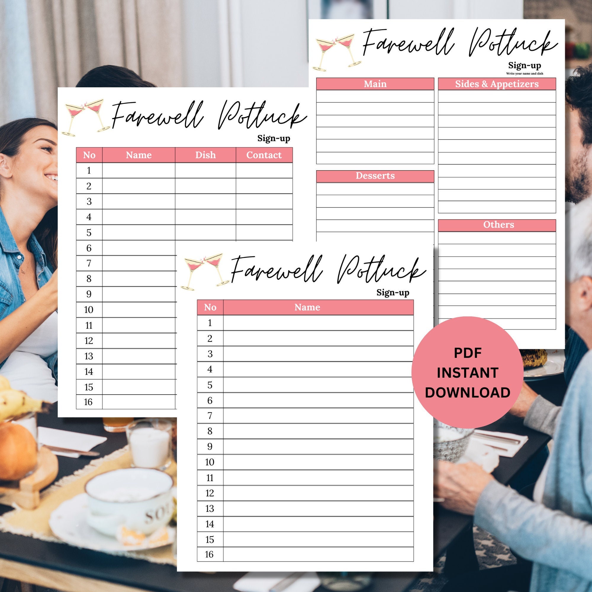Farewell Potluck Sign up Sheet| Farewell Sign up Sheet |farewell