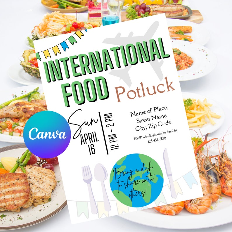 International Food Potluck Invitation Template International Food Potluck Invite International ...