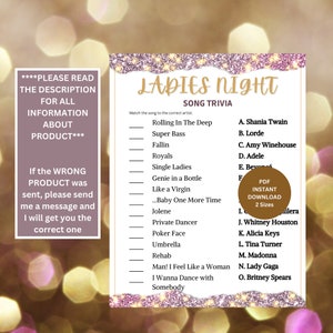 Songs Trivia Ladies Night Out Games | Girls Night Out | Girls Night In | Adult Game | Bachelorette Game | Hen Games | Fun Birthday Games