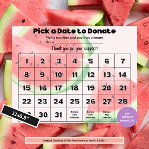 Summer Fundraiser Calendar | Pick a Date Fundraiser | Sports Fundraiser | School Calendar | Fundraising Calendar | Spring Fundraiser