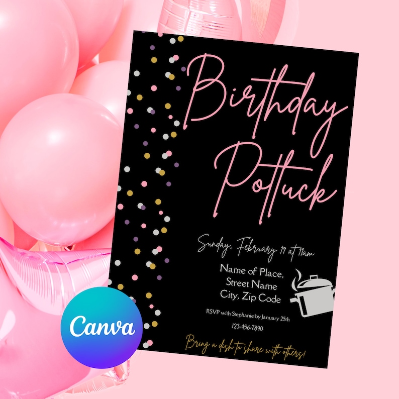 Birthday Potluck Invitation Template | Girl Birthday Party Potluck ...
