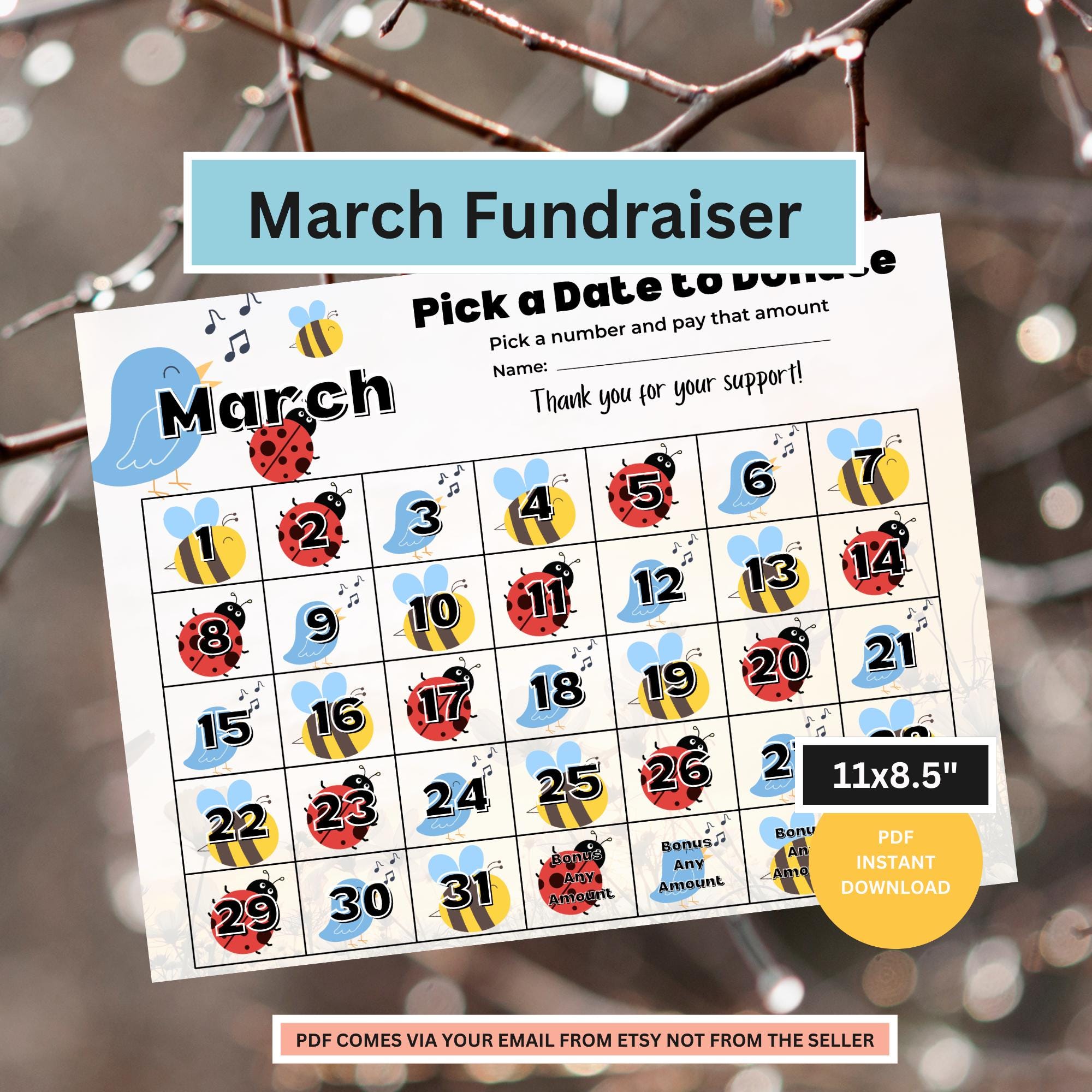 NON-EDITABLE March Fundraiser Calendar | Pick a Date Fundraiser ...