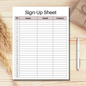 Sign Up Sheet | Minimalistic Sign Up Sheet | Printable Sign Up Sheet | Event Sign Up Sheet | Simple Sign Up Sheet | Instant Download