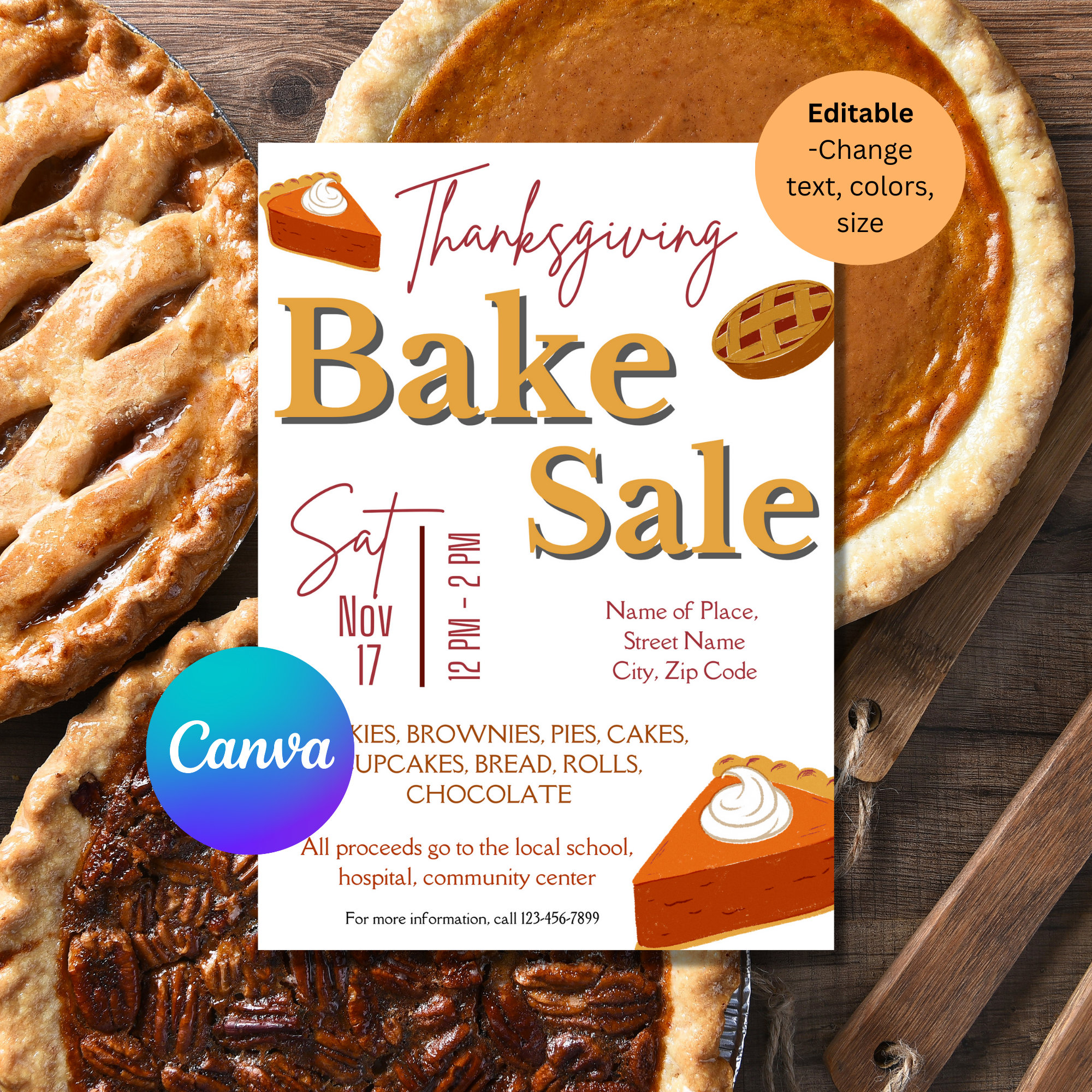 Thanksgiving Bake Sale Invite Template |Bake Sale | Dessert Invite | Bake Sale Invite |Editable Bake Sale Invite| Fundraiser Invite Template