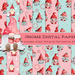 Christmas Digital Paper Gnome | Christmas Background | Christmas Wallpaper | Christmas Scrapbook Paper | Noel Digital Paper |Gnome Christmas