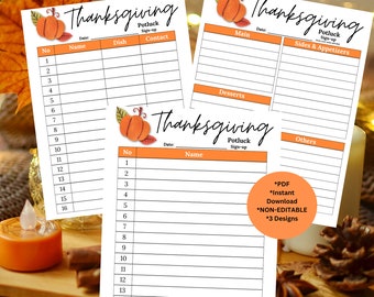 Potluck Sign Up Sheet | Thanksgiving Potluck Sign Up Sheet | Thanksgiving Potluck Template | Potluck Sign up|Printable Potluck Sign Up Sheet
