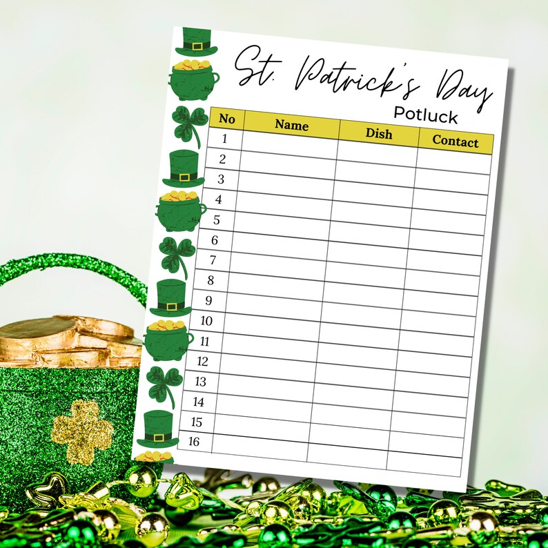 Potluck Sign up Sheet St. Patrick's Potluck Sign up Sheet St. Patrick's