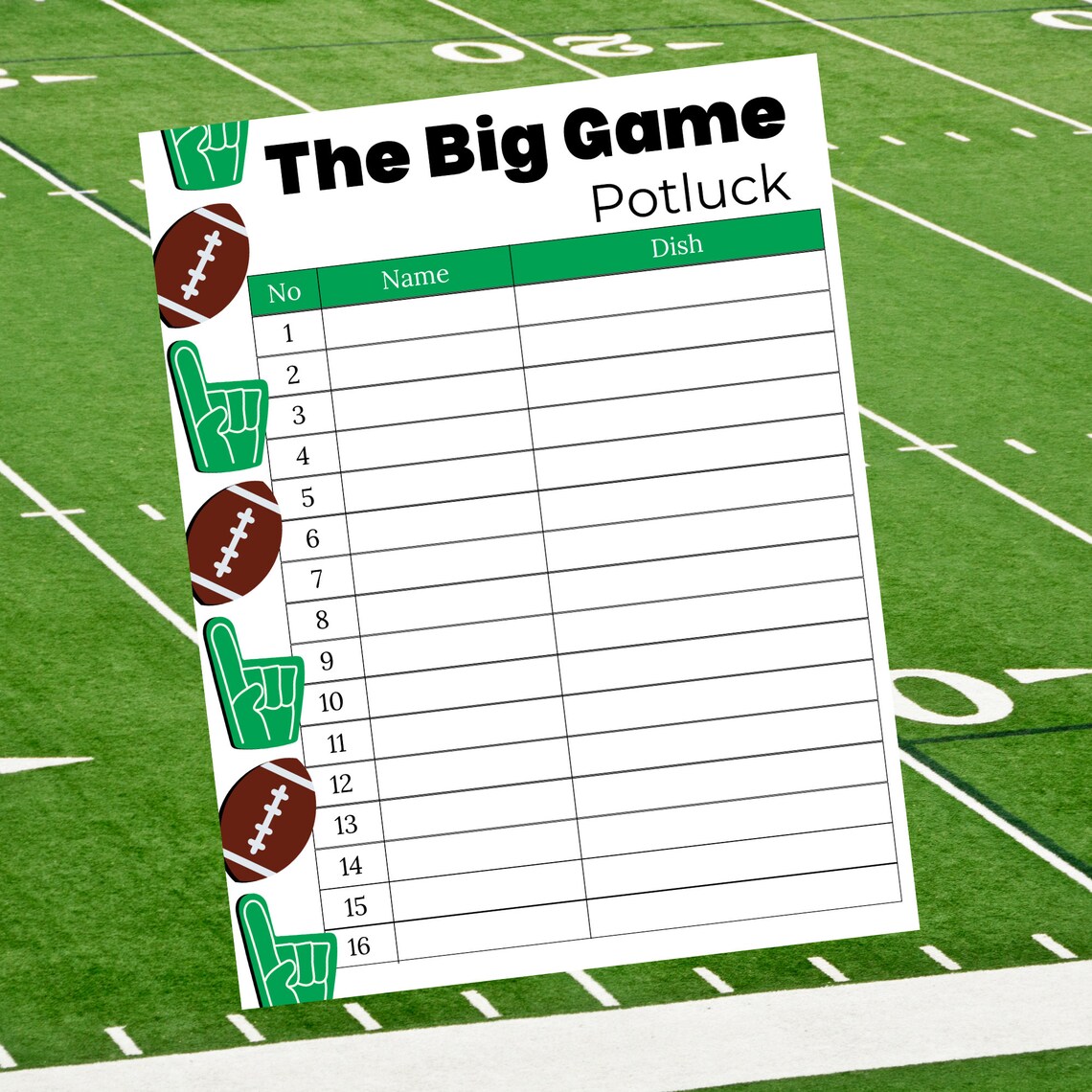 Potluck Sign up Sheet the Big Game Potluck Sign up Sheet Football