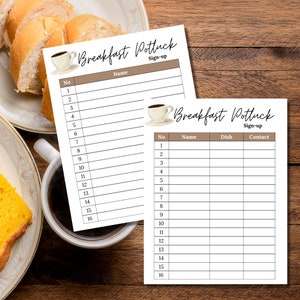 Potluck Sign Up Sheet | Breakfast Potluck Sign Up Sheet | Breakfast Potluck Sheet | Potluck Sign up | Printable Potluck Sign Up Sheet