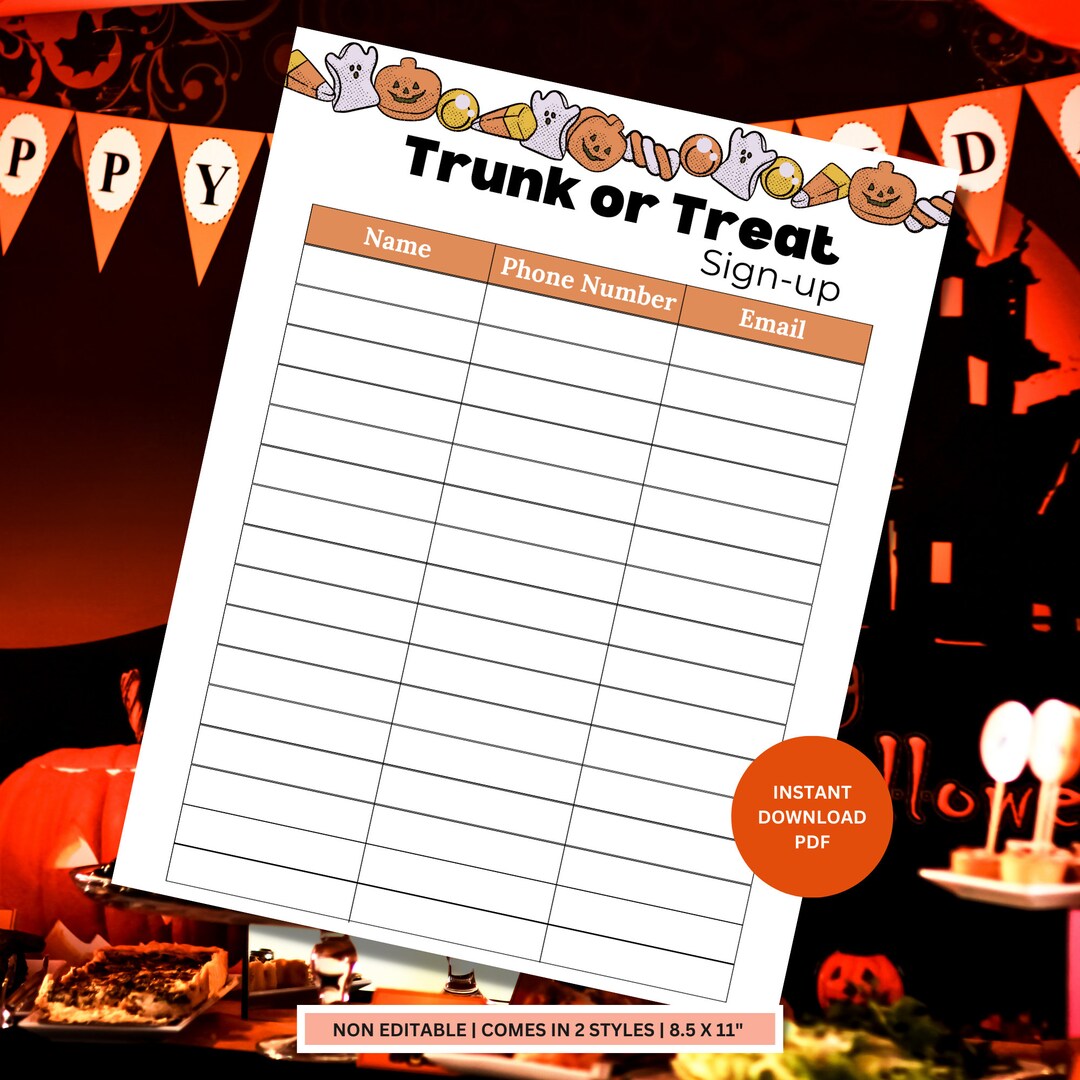 Trunk or Treat Sign up Sheet Trunk or Treat Party Sheet Printable Trunk or Treat Sign up Sheet Trunk or Treat Party Sheet Printable