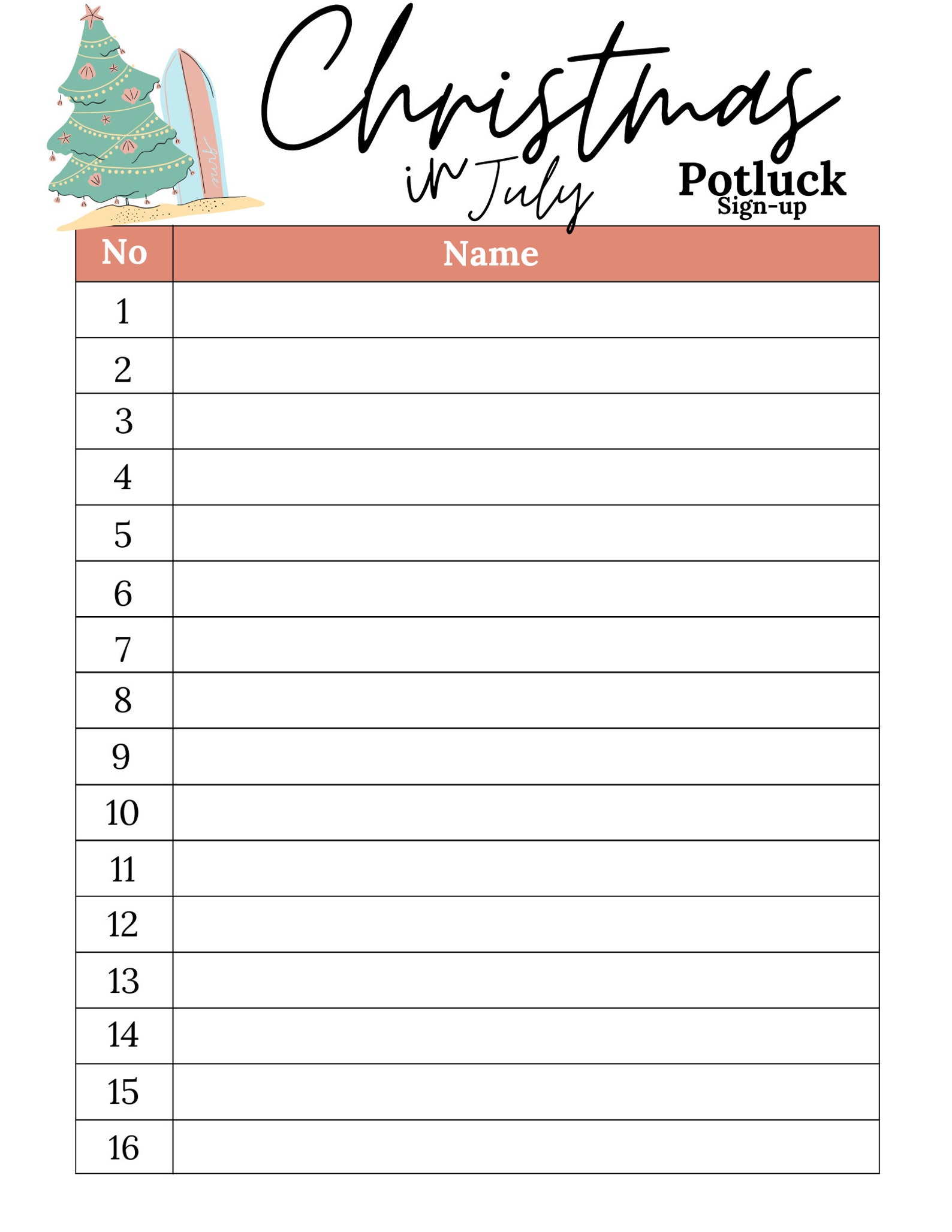 Potluck Sign up Sheet | Christmas in July Potluck Sign up Sheet ...