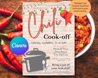 Chili Cook-off Potluck Invite Template | Editable Chili Cookoff Party | Chili Invite | Chili  Party Evite | Chili Cook-off Event Invitation