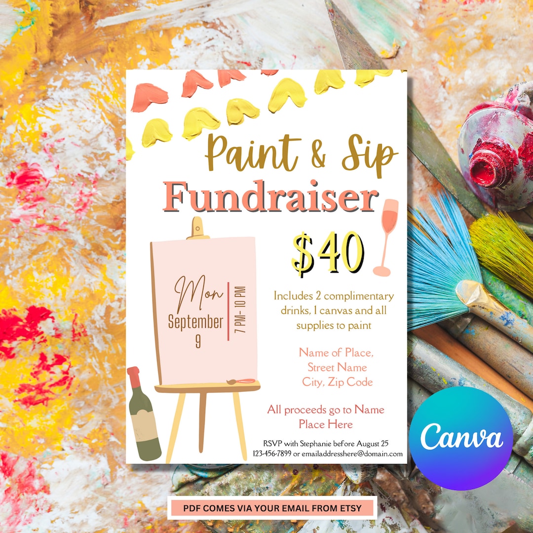Paint and Sip Fundraiser Invitation Template Sip & Paint Invite