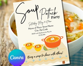 Soup Potluck Invite Template | Editable Potluck Invitation | Potluck Invite | Potluck Invitation | Potluck Evite | Soup Potluck Party Invite